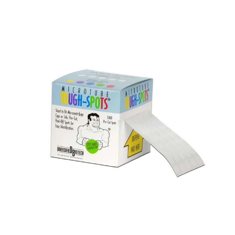 Diversified Biotech Tough-Spots SPOT-2000 Polyvinyl Laser Label, 1/2"" Diameter, White (Pack of 3840) - Image 1